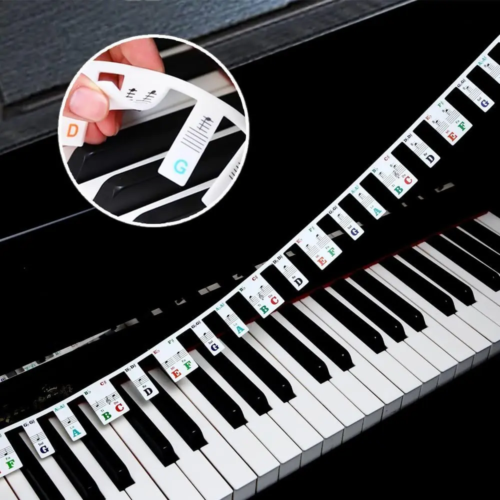Halloween Fall Gift Colorful Removable Piano Keyboard Note Labels, Silicone Piano Notes Stickers Guide for Beginner, Reusable 61 Key Full Size Piano Key Music Notes Letter Label