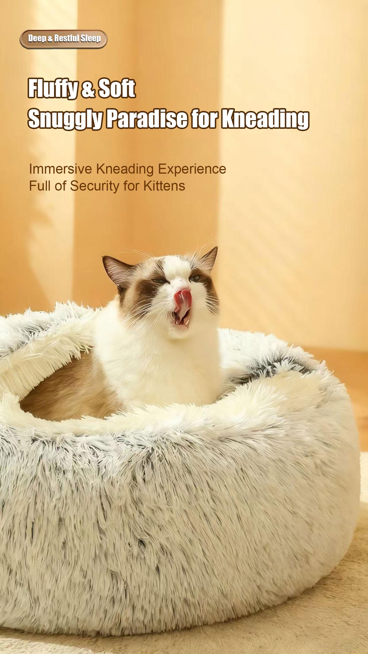 Pet Bed Semi-Enclosed Cat House Shell Design, Winter Warmth All Seasons Use Long Plush Dog Bed, Cozy Pet Nest for Cats & Dogs