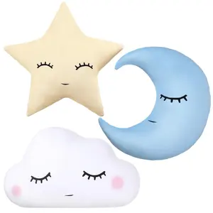 3 count  Moon Star Cloud Cushion Soft Plush Cloud Shaped Pillow Stuffed Stars and Moon  Decor Home Decor for Bedroom  Party Supplies (Blue Yellow White)