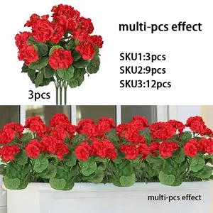 Artificial geranium flowers are UV-resistant, suitable for weddings, homes, hotels, offices, weddings, parties, home gardens, porches, cottage decorations, courtyards, window frame decorations, and Valentine's Day.