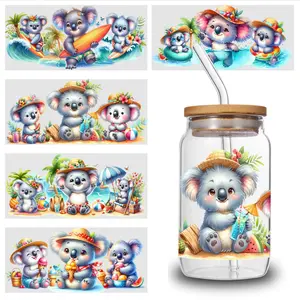 5 Sheets Cute Koala UV DTF Stickers for 16 oz Tumbler Mug Decoration Gift Transfer Sticker Decal DIY Water Bottle Glass Plastic Self-Adhesive Labels side  eyes