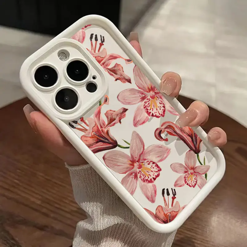 Romantic Orchids Pattern TPU Phone Case for iPhone 16/15/14 Pro Max/13/12/11/XR/XS Plus - Soft Silicone Cover, Shockproof, Non-Slip, Military-Grade Protection, Handheld Devices Protector, Mobile Phone Accessories