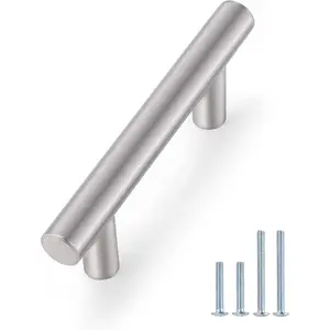 5 Pack 2-1/2 Inch Cabinet Pulls Brushed Nickel, T Bar Cabinet Handles Stainless Steel Kitchen Drawer Pulls, 4 Inch Overall Length, 2-1/2 Inch Hole Centers