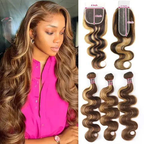Uwigs Human Hair Weave Extensions, 2×6 Highlight Lace Closure, 4×4 Closure, Wavy Volumizing Human Hair Bundles & Pieces, Wavy Human Hair