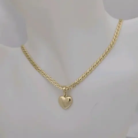 Gold Heart Pendant Necklace - Cadena 193 y Dije 478 - Elegant Gold Chain with Heart Charm for Women
