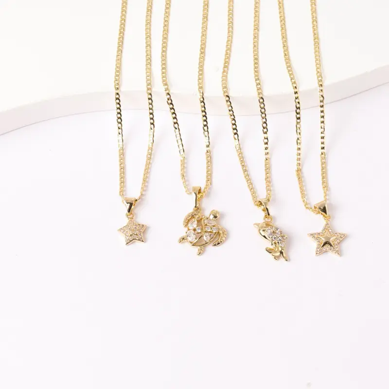 14K Gold Plated Iced Star & Animal Pendant Necklace Chain, 2mm Cuban Chain & Link Necklaces with 4 Styles, 16" 18" 20”Lengths for Daily Wear
