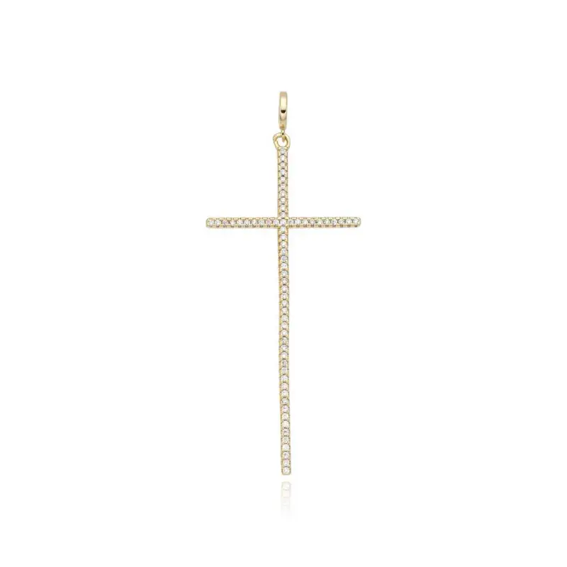 Gold Plated Sterling Silver Cross Necklace for Women, Elegant Religious Faith Pendant with Sparkling Cubic Zirconia for Daily Wear, Cubic Zirconia Cross Necklace, Gold Plated Cross Necklace