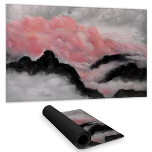 360 Stand Gray & Pink Clouds Desk Mat Mousepad - 14x24 in, Contemporary Mountain Home Decor, Rubber Base, Desk Protection Accessory