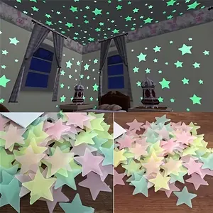 100 pcs Glossy Glitter Luminous Wall Stickers for Bedroom, Living Room, and Kids - Self-Adhesive Space Decor for Teen Girls