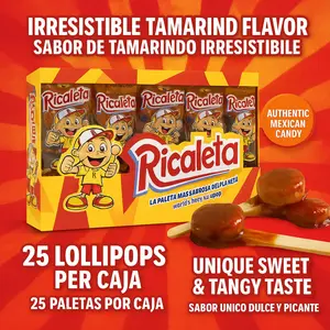 Ricaleta Tamarind Flavored Lollipop - 25 Units of Mexican Lollipops for a Unique Spicy Candy Experience - Perfect Tamarind Candy Treats with Authentic Flavor