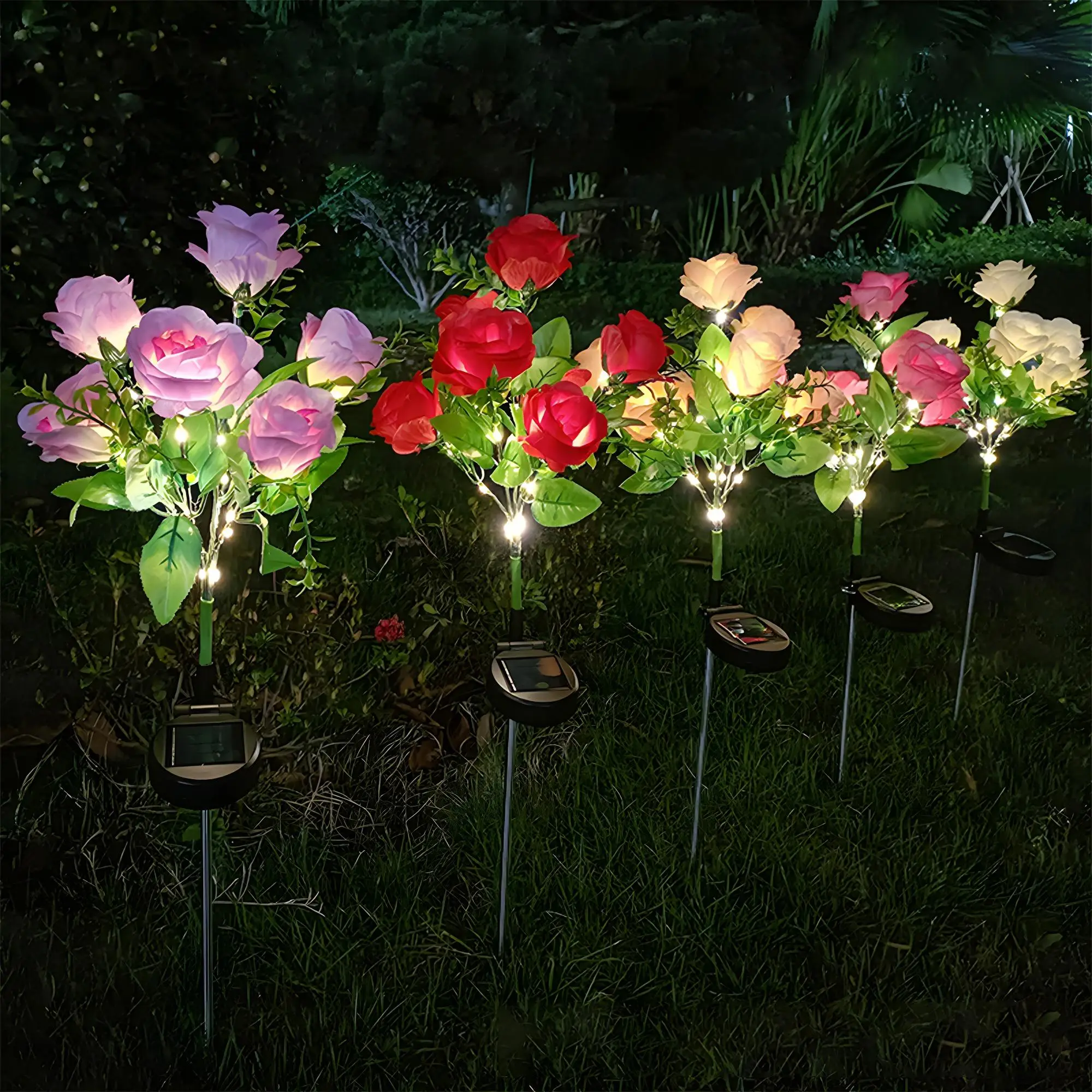 Solar Powered Rose Shaped LED Light, 7-Head LED Ground Insert Light, Waterproof Decorative Light For Outdoor Garden Lawn Park