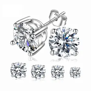2-10MM Moissanite Synthetic 2 Colors Stud Earrings S925 Sterling Silver Hypoallergenic D Color VVS1 Clarity 4 Prong Solitaire Gifts Women Men ,Kids, Toddlers,Girls,Gift,Engagement,Wedding Jewelry X0 A0 J2 S0