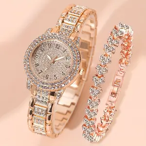 Two ladies' watch bracelets, gold alloy quartz watch, fashionable decoration watch, Christmas gift Luminous Dial