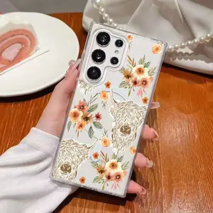 Bison Floral Symphony Pattern Clear Wireless Charging Military-Grade Protection Shockproof Slim Magnetic Phone Case for Samsung Galaxy S25 S24 Ultra S23 S22 Plus Edge FE A14 A15 A16 A35 A36 A54 A56 Note20ultra