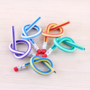 5pcs Vibrant Magic Bendy Flexible Soft Pencil Set with Eraser, Colorful Durable Ergonomic Design, Perfect for School Office Creative Projects