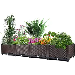 Raised Garden Bed Self Watering Deepened, 160 x 40 x 20 cm Rectangular Planter Box Kit with Drainage Plug, Deep Elevated PP Raised Bed for Outdoor Growing Plants, Vegetables, Flowers, Herbs