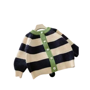 Autumn Winter New Kids Sweater Coat Cardigan, Stylish Striped Fashion Baby Color Block Design, Perfect for Spring & Fall Seasons
