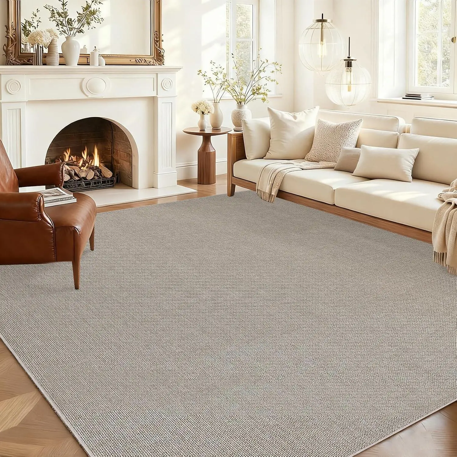 GARVEE Large Washable Rug 2x6 Modern Solid Rugs for Living Room Non Slip Woven Textured Bedroom Rug Ultra-Thin Non-Shedding Farmhouse Carpet Neutral Foldable Throw Rugs for Bedroom Office Taupe Camel 2*6ft(61*183cm)