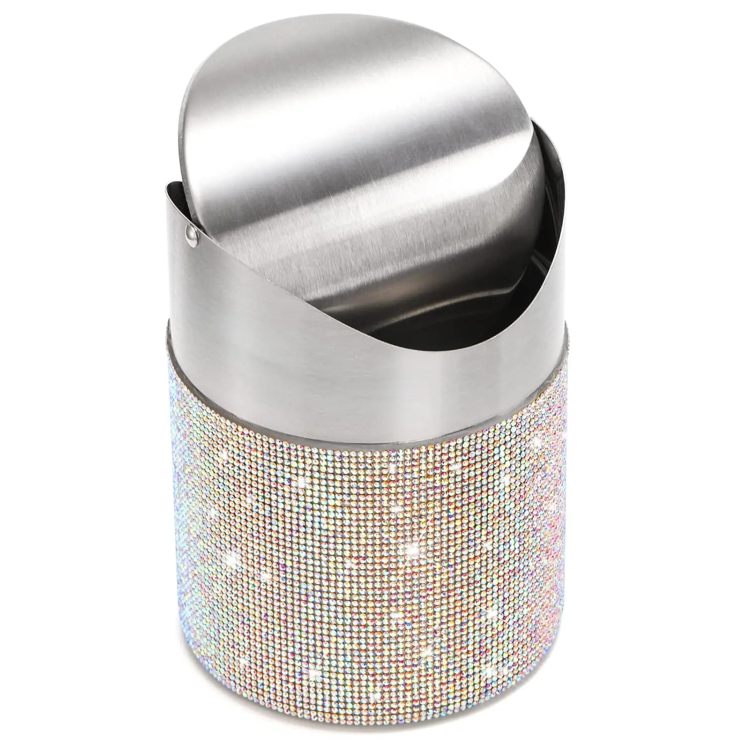 Bling Countertop Trash Can with Swing Lid – Rhinestone Mini Garbage Bin for Bathroom, Vanity, Makeup Desk, Office, Bedroom & Home Decor ZOOFOX