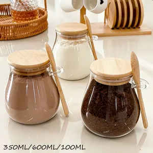 1pc Large Capacity Clear Sealed Glass Storage Jar with and Spoon, - Suitable for Coffee, Sugar, Tea, Salt and Spices | Ideal Kitchen Storage Artifact for Home, Restaurant and Food Cart Airtight Glass Containers