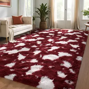 Ultra Plush Spotted Shag Rug - Soft High-Pile Area Carpet for Cozy Bedroom Living Room & Nursery Decor in Burgundy Navy Grey Green Sizes 4x6 5x7 6x9 Feet Non-Slip Bottom Minimalist Style Design
