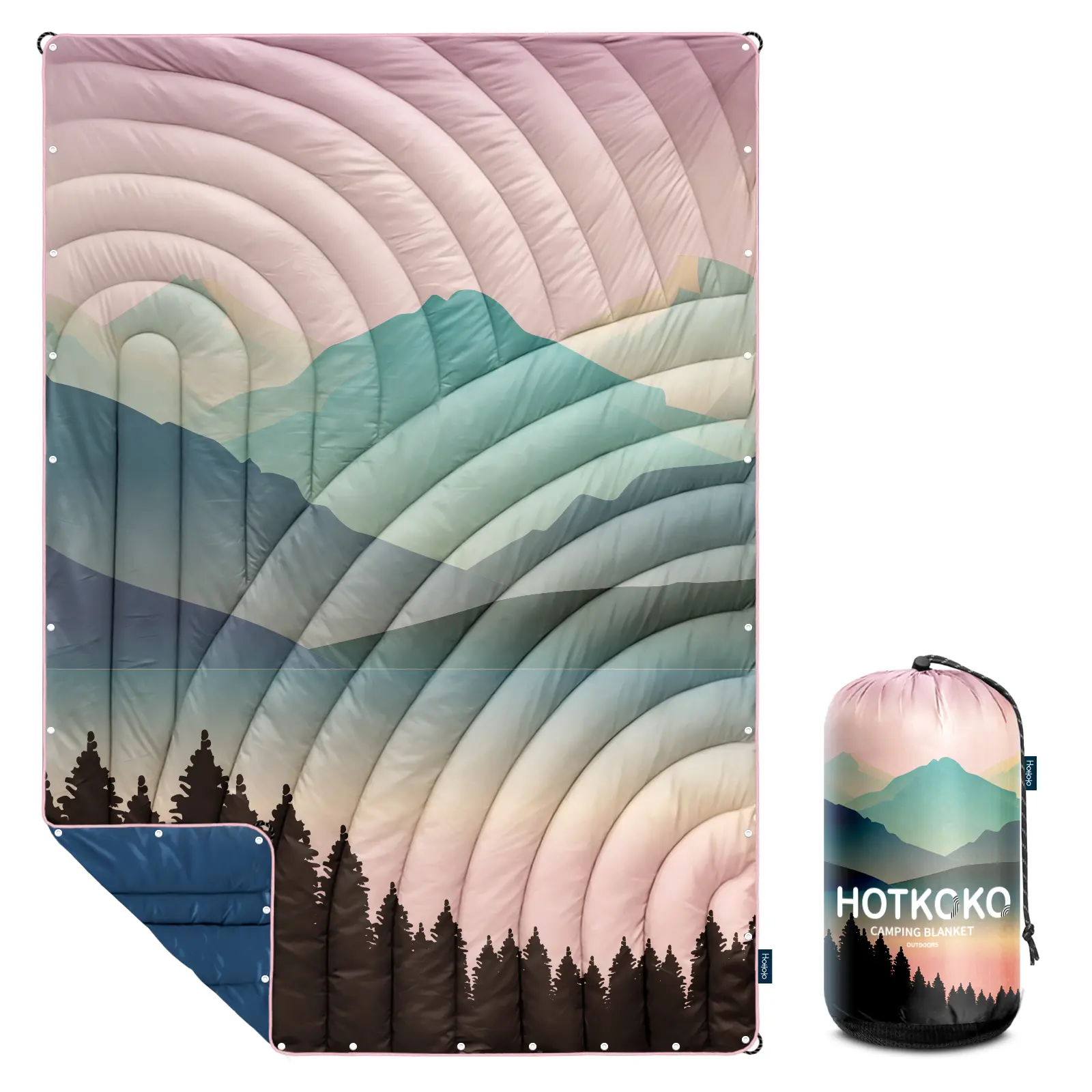 Hotkoko Camping Blanket Lightweight Down Alternative Puffy Printed Camping Blanket Packable Outdoor Blanket for Camping,Traveling, Stadium, Hiking, Picnics 52X75 inch