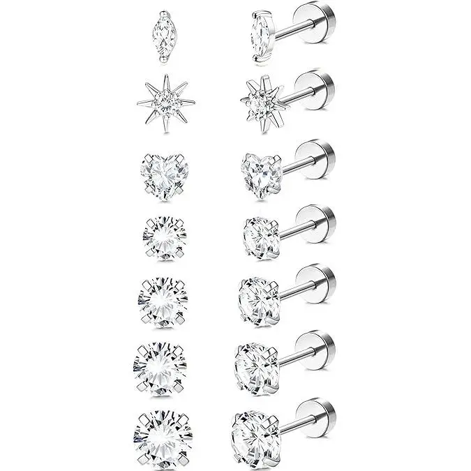 Earrings for Women Silver 14K Gold Plated Surgical Stainless Steel Stud Earrings Cubic Zirconia Cartilage Studs