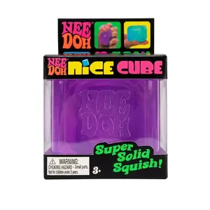 NeeDoh Nice Cube Purple - Satisfying Cube Squeeze Toy - Soft Squeeze Toy in Assorted Colors - Fun for Ages 3 and Up Soft Squishy, Cute Anxiety Relief Fidget Toy, with Steamer Box,Soft Squeeze Decompression Dough for Adults