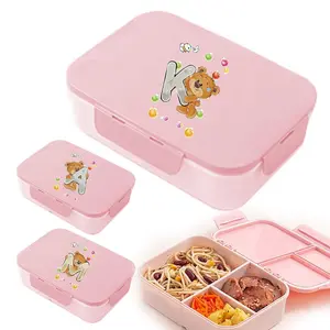 Bear & Letter Pattern Bento Box, 1 Count Reusable Compartment Lunch Container with Cutlery, Durable Bento Lunch Box for Adults & Students