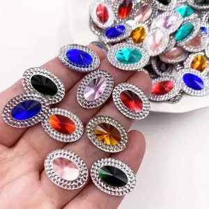 20PCS Mixed 10x14 13x18 Shiny Resin Double Color Oval Convex Gemstones Flatback Glitter Rhinestones Scrapbook Wedding Applique DIY Accessories Jewelry Making Supplies