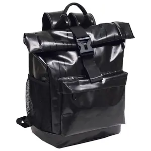 212 MAIN All-Weather Waterproof Tarpaulin Backpack, Black, Roll Top, Buckle Strap, Stain Resistant, with Organized Functional Storage