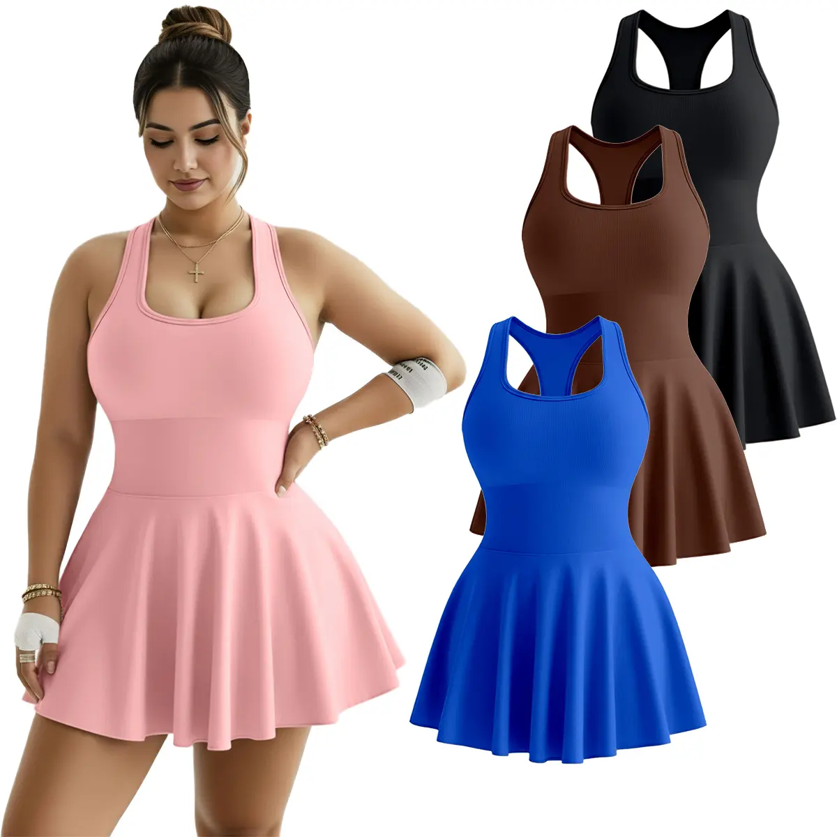 Women's Sleeveless Athletic Dress with Built-in Shorts, Breathable Activewear for Tennis, Golf & Summer Workouts