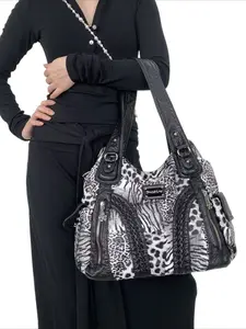 Ladies' retro motorcycle handbag, Gothic style front pocket embellished shoulder bag with detachable shoulder straps, large capacity diagonal cross bag, street Y2K handbag, multiple compartments, suitable for daily commuting and work