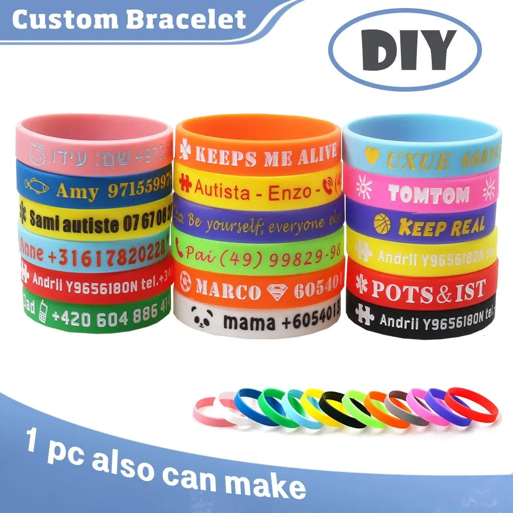 1 PCS Customized  Personalized ID Wristband for kids adult Sport Band  Phone Number Engraved Gifts