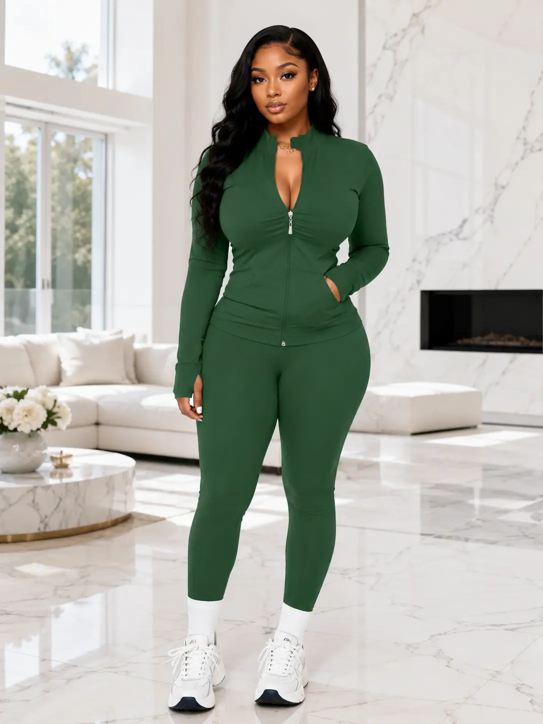 2026 Autumn/Winter Women's Casual Solid Color Zipper Jacket Pants Set Women's Sports Set Women's Set Women's Yoga Set