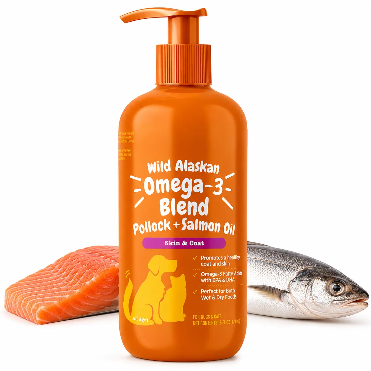 Wild Alaskan Omega-3 Blend Pollock + Salmon Oil for Dogs and Cats- Skin and Coat Support, Omega 3 Supplement for Pets