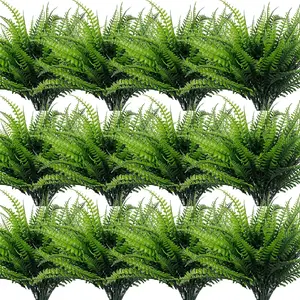 20 Bundles Realistic Artificial Boston Fern, UV Resistant Outdoor Fake Plants, No Fade Plastic Greenery Shrubs for Home, Porch & Garden Decorations