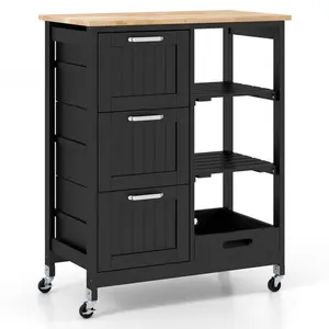 Modern Rolling Kitchen Island Utility Storage Cart with 3 Large Drawers