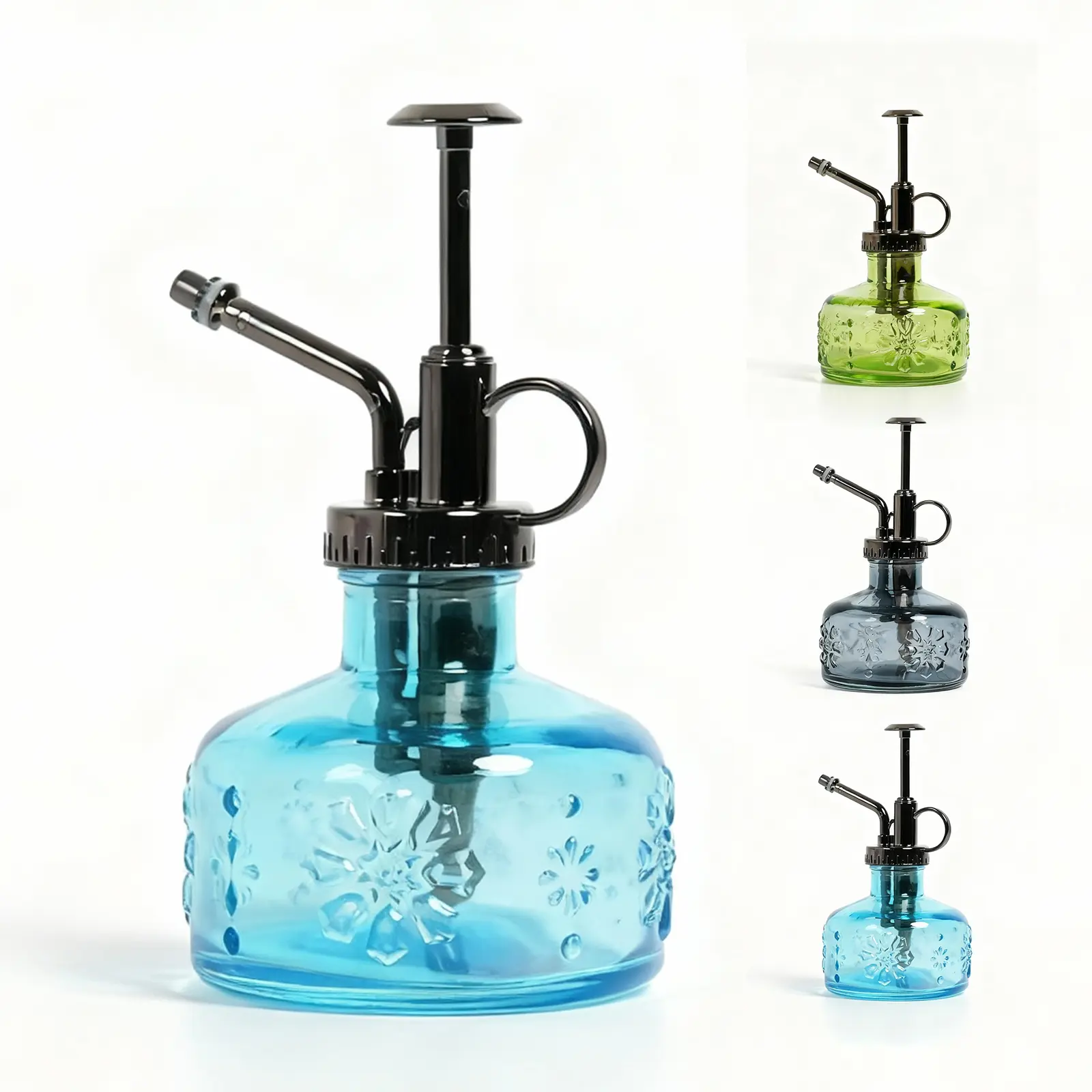 Vintage Glass Mister Watering Can - 180ml (6.12 fl oz) Glass Body Spray Bottle, Green Adjustable Spray Nozzle, Indoor Garden Tool for Succulents, Houseplants with Vintage Decorative Design