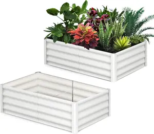 Large Outdoor Planter Boxes Kit Set of 2, Galvanized Raised Bed Planter with Open-Ended Base Design, Elevated for Outdoor Plants, Durable Raised Bed for Gardening