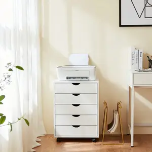 5 Drawer Storage Organizer, Wood File Cabinets With Wheels, Large Printer Stand For Home Office Study Dressing Room, Set Of 1, Black Reversible L-Shaped Desk Electric Standing Modern White Computer Rolling Country-Style TV