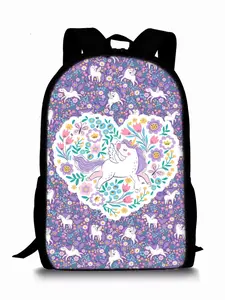 Single-layer backpack with unicorn and pony pattern print