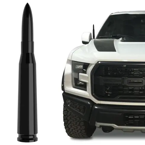 50 Cal Stubby Bullet Antenna Mast Power Radio AM/FM Replacement Universal for car Track Antenna Replacement, Ford F150 F250 F350 RAM 1500 2500 GMC Denali Pick-up Upgrade Signal Models