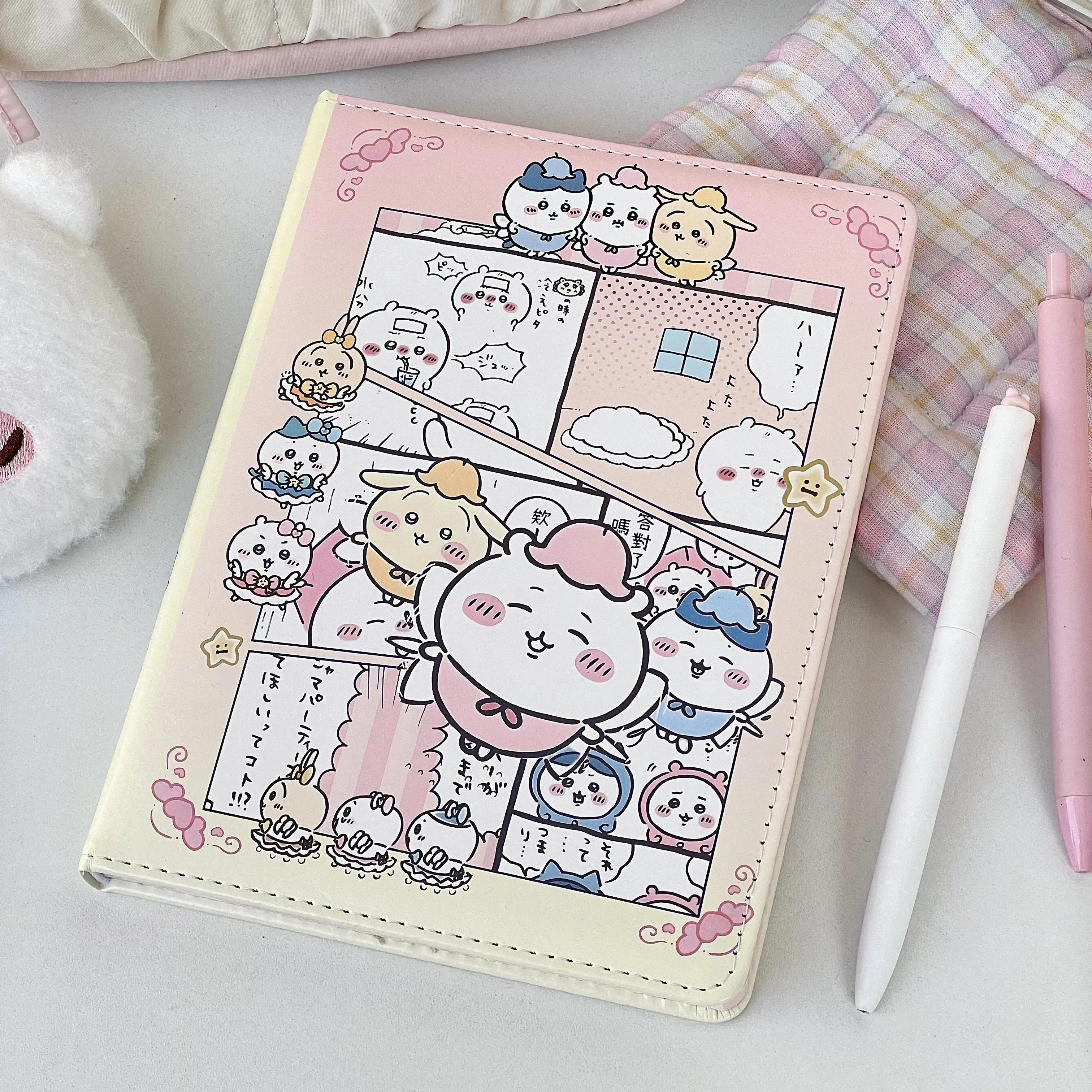 Chiikawa Hachiware Usagi Thick Leather Diary Notepad - Kawaii Cartoon-Themed Journals for Writing, Full-Color Inner Pages, Home Decor Hanging Accessory, Kawaii Stationery, Cute Kawaii Stationery