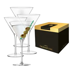 Libbey Signature Kentfield Martini Glasses Set of 4, 10 oz Lead-Free Clear Stemmed Cocktail Glasses, Dishwasher Safe Martini Cups for Weddings & Parties