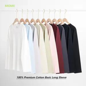 MIDMX Heavyweight Long Sleeve 100% Cotton Shirts  Solid Color Unisex Loose Fit Fade Proof Versatile Everyday Wear Men's Basic Tee Vintage Plant Dyed