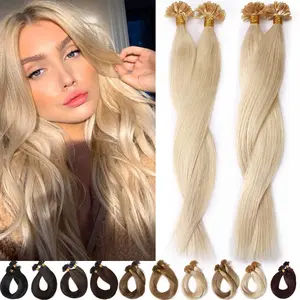 50 Strands 50G Keratin U-Tip Human Hair Extensions - Invisible & Soft Straight Remy Human Hair for Women - Natural Black Dark Bleach Blonde Highlights Balayage