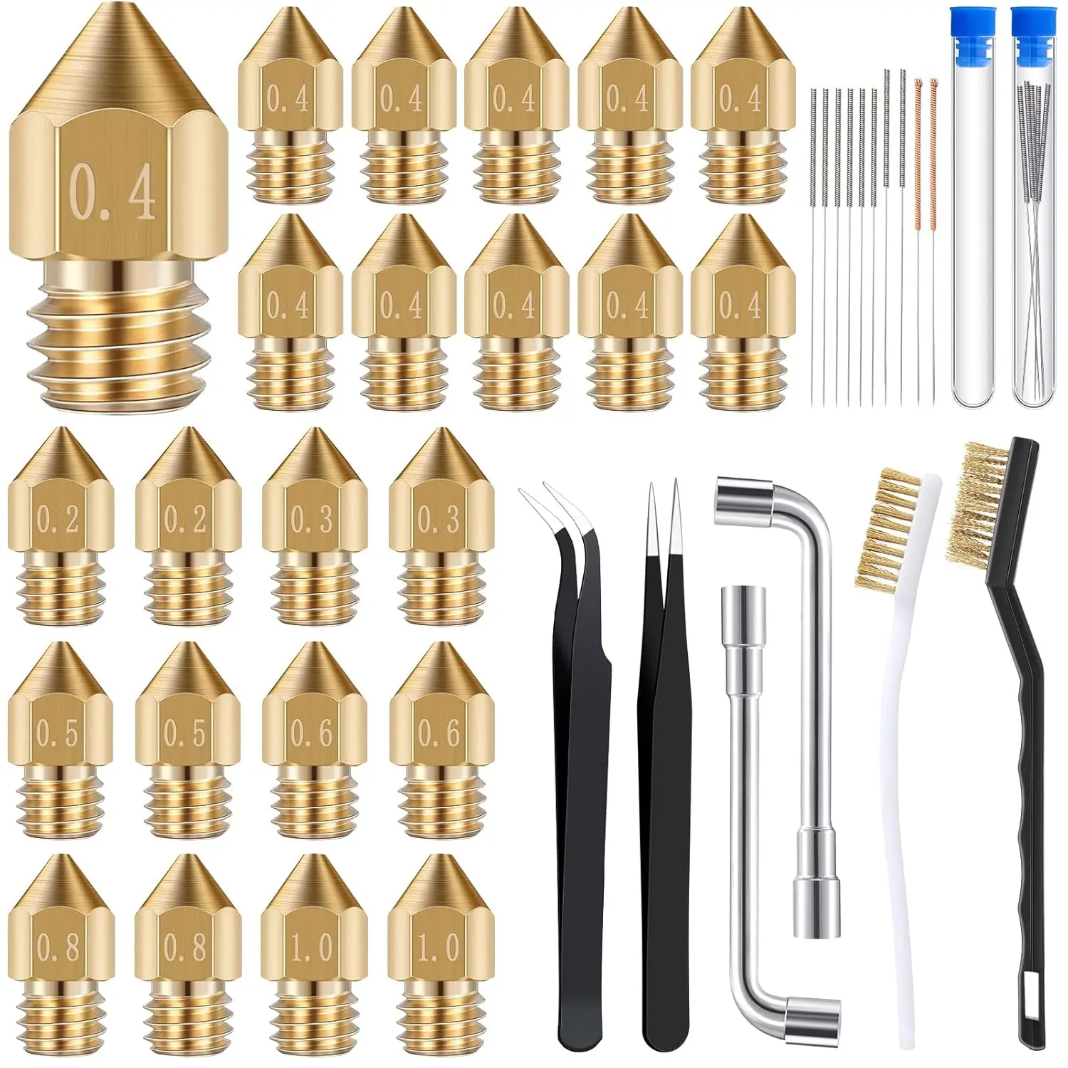50 Pcs 3D Printer Nozzle Cleaning Kit Includes 19 Pcs Stainless Steel Needles Cleaner Tools and 23 Pcs MK8 Nozzles Multiple Sizes Compatible with for Makerbot Creality CR-10 Ender 3 5 - Home Improvement.