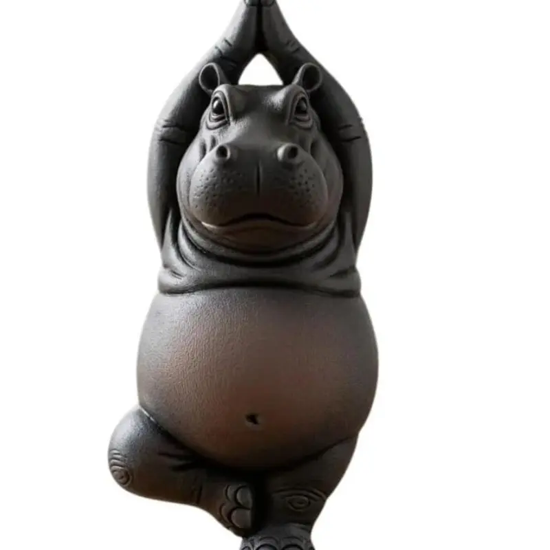 Humorous Yoga Master Hippo Resin Statue, Creative Hippo Ornament, Home Garden Desktop Decorative Craft, Unique Art Piece, Resin Sculptures