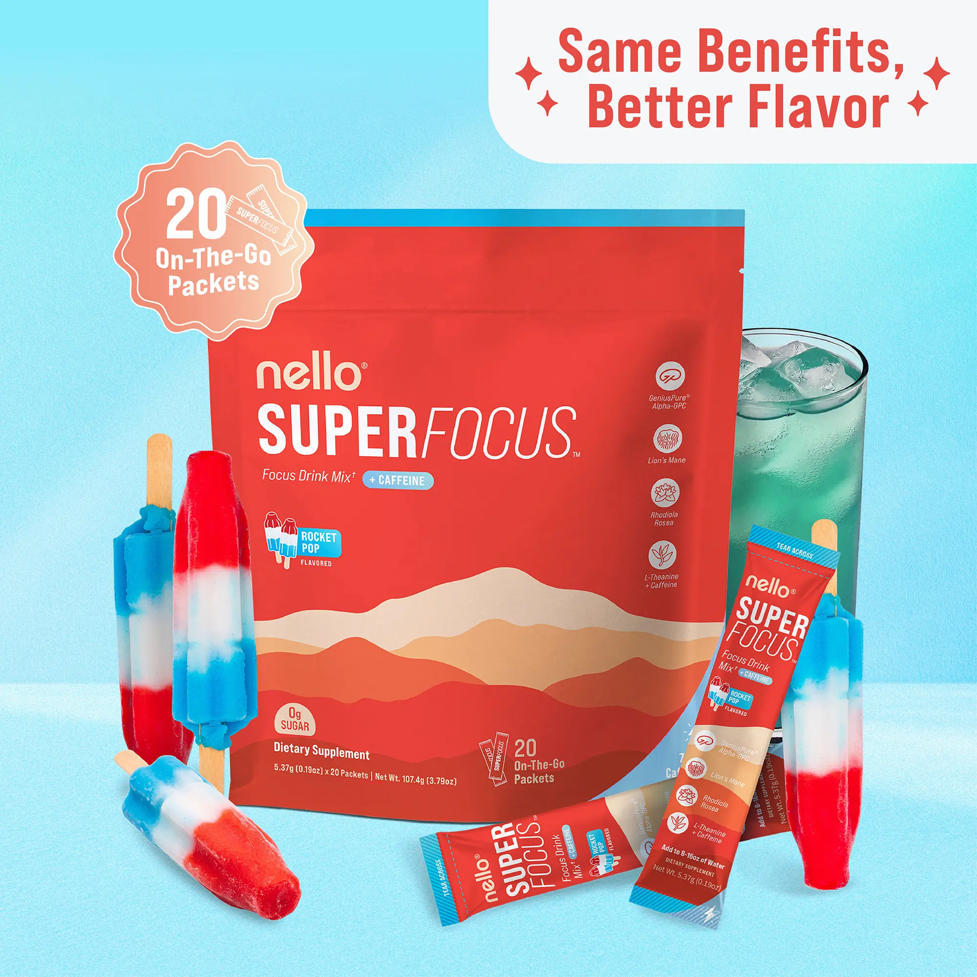 Nello Superfocus – Nootropic Drink Mix with Lion’s Mane, Rhodiola & Alpha-GPC – Supports Memory, Brain Health & Mental Stamina, Enhances Clarity & Sharpness, Helps Fight Brain Fog – Travel Packets (20 Servings) Healthcare Convenient